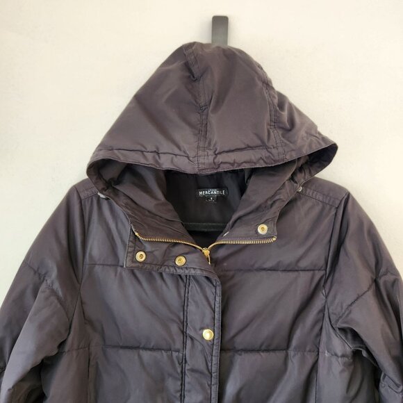 J. Crew Mercantile Black Hooded Puffer Coat Jacket Long Mid-Length Women's S - Picture 3 of 7